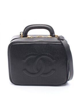 Chanel Handbag CC Logo Vanity 2-Way Black Caviar Leather